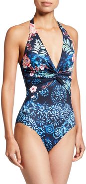 Annia Twisted Halter One Piece Swimsuit