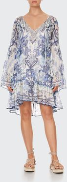 A-Line Paisley-Print Gathered Panel Dress