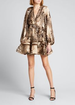 Cheetah-Print Tiered Ruffle Mini Dress