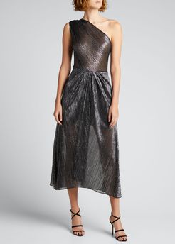 Veiya Shimmery One-Shoulder Cocktail Dress