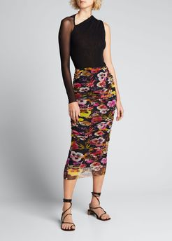 Floral Print Long Tulle Skirt