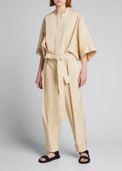 Belted Jumpsuit with Smocked Waistband