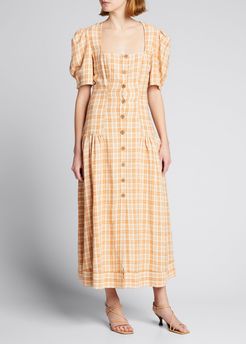 Greer Tailored Plaid Button-Front Midi Dress
