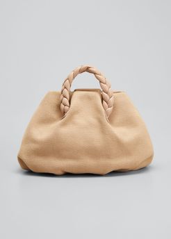 Bon Bon Small Canvas Braided Top-Handle Bag, Sand