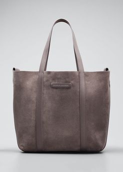 Reversible Suede & Leather Tote Bag with Monili Tab Detail