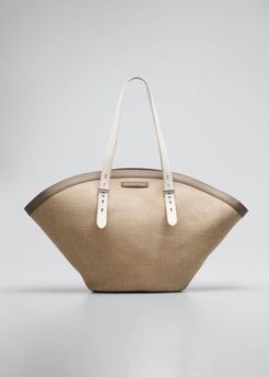 Canvas & Leather Fan Tote Bag