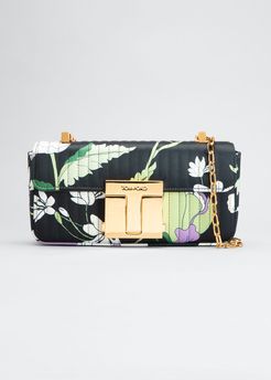 T-Clasp Medium Floral-Print Satin Chain Shoulder Bag