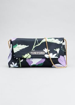 Label Small Floral-Print Satin Shoulder Bag