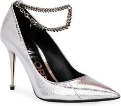 Laminated Snakeskin Chain Pumps