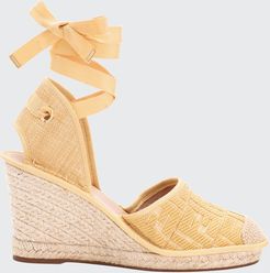 FF Logo Ankle-Wrap Wedge Espadrilles