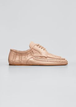 Woven Leather Lace-Up Loafers