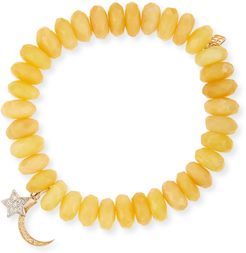 10mm Yellow Opal Beaded Bracelet with Diamond Moon & Star Charms