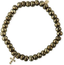 14k Diamond Cross & Pyrite Bead Bracelet