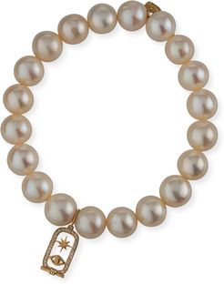 14k Diamond Cartouche & Pearl Bracelet