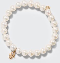14k Diamond Hamsa & Pearl Bracelet
