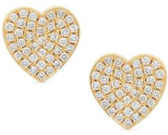 18k Diamond Pave Heart Stud Earrings