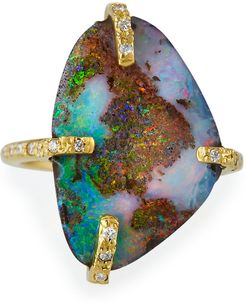 Sueno 18k Boulder Opal Ring with Diamonds, Size 6.5