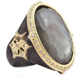 Old World Oval Triplet and Diamond Starburst Ring, Size 7