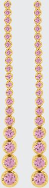 18k Yellow Gold Long Graduated Pink Sapphire Tennis Stud Earrings