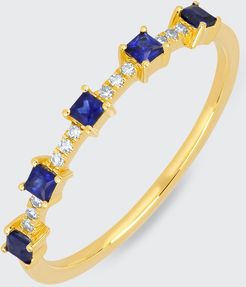 14k Blue Sapphire and Diamond Princess Stack Ring