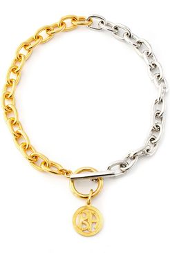 Two-Tone Link Necklace with Logo, 16"L