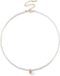 14k Tiny Diamond Heart Freshwater Pearl-Strand Necklace