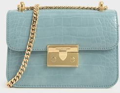 Croc-Effect Chain Strap Crossbody Bag