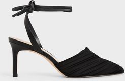 Pleated Ankle-Tie Stiletto Pumps