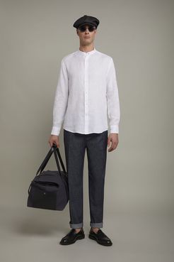 Camicia casual uomo collo coreano 100% lino comfort fit