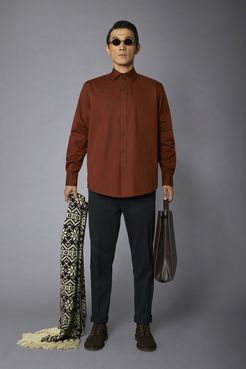 Camicia casual uomo collo francese comfort fit tessuto in gabardina