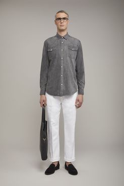 Camicia casual uomo collo classico 100% cotone tessuto denim comfort fit