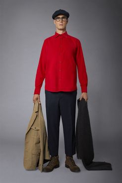 Camicia casual uomo collo francese comfort fit tessuto in velluto 1000 righe