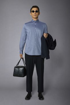 Camicia classica genderless in jersey collo francese comfort fit tessuto stampato melange