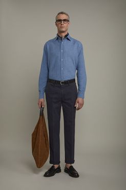 Camicia casual uomo collo classico lino e cotone pied de poule comfort fit