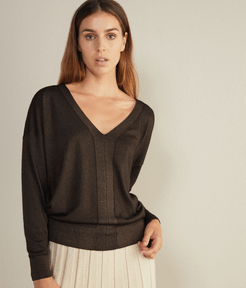 Ultralight Cashmere Oversized V-Neck Sweater Woman Brown Mocha Size S