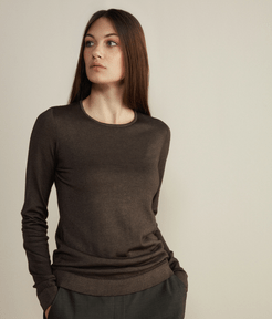 Ultralight Crew Neck Cashmere Sweater Woman Brown Mocha Size XS