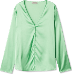 Silk Satin Blouse with V-neckline Woman Green Apple Size L