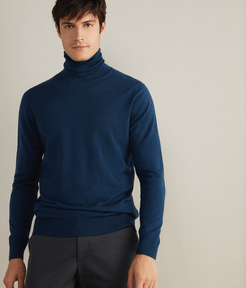 Wool Turtleneck Sweater Man Blue Size 52