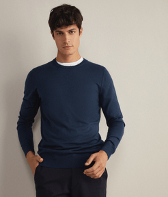 Merino Wool Crew Neck sweater Man Blue Size 58