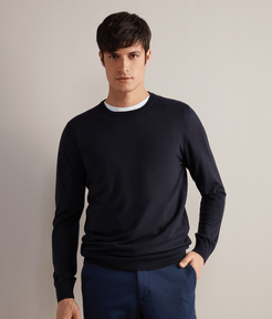 Merino Wool Crew Neck sweater Man Navy Blue Size 58