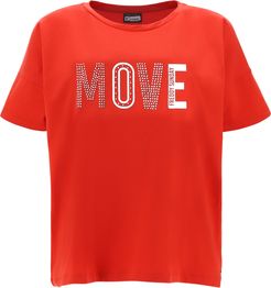 T-shirt oversize con stampa MOVE laminata e strass
