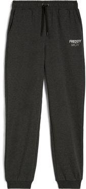 Pantaloni comfort fit vita alta in felpa garzata mélange