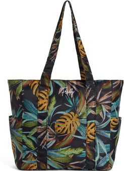 Borsa shopper stampa foliage tropical con tasche laterali