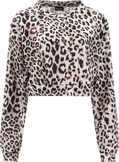 Felpa comfort cropped leggera con stampa leopardata all over