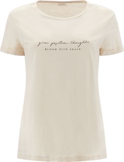 T-shirt stampa oro rosa e inserto posteriore floreale beige