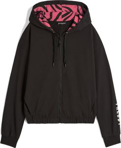 Felpa donna in french terry con zip e cappuccio stampa zebra