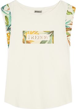 T-shirt donna con maniche in viscosa e grafica tropical