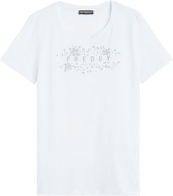 T-shirt in jersey leggero con grafica floreale e glitter