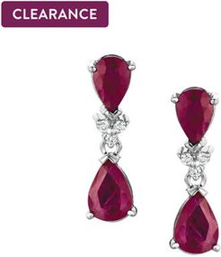 Ruby and Diamond Drop Earrings in 14K White Gold