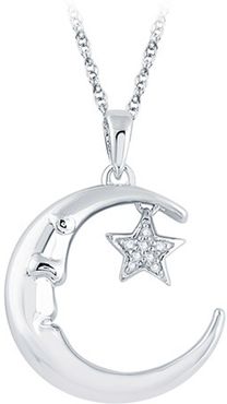 Diamond Accented Star & Crescent Moon Pendant in Sterling Silver